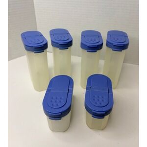 Vintage Tupperware Modular Mates Spice Shaker Set 6 Blue Lids Made in USA Retro